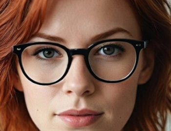 rothaarige Frau mit Brille