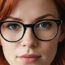 rothaarige Frau mit Brille