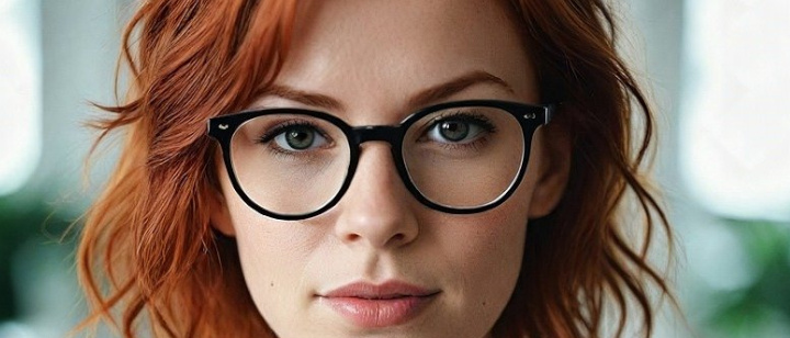 rothaarige Frau mit Brille
